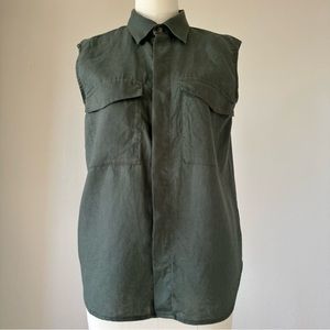 Green linen shirt vest